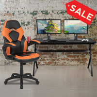 Flash Furniture BLN-X10D1904L-OR-GG Gaming Desk and Orange/Black Racing Chair Set /Cup Holder/Headphone Hook/Removable Mouse Pad Top - 2 Wire Management Holes
